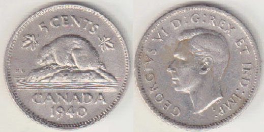 1940 Canada 5 Cents A008359